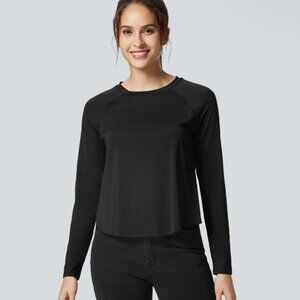 NEW HALARA SIZE L BLACK CONTRAST SLIT HEM LONG SLEEVE COOL TOUCH ATHLETIC TOP